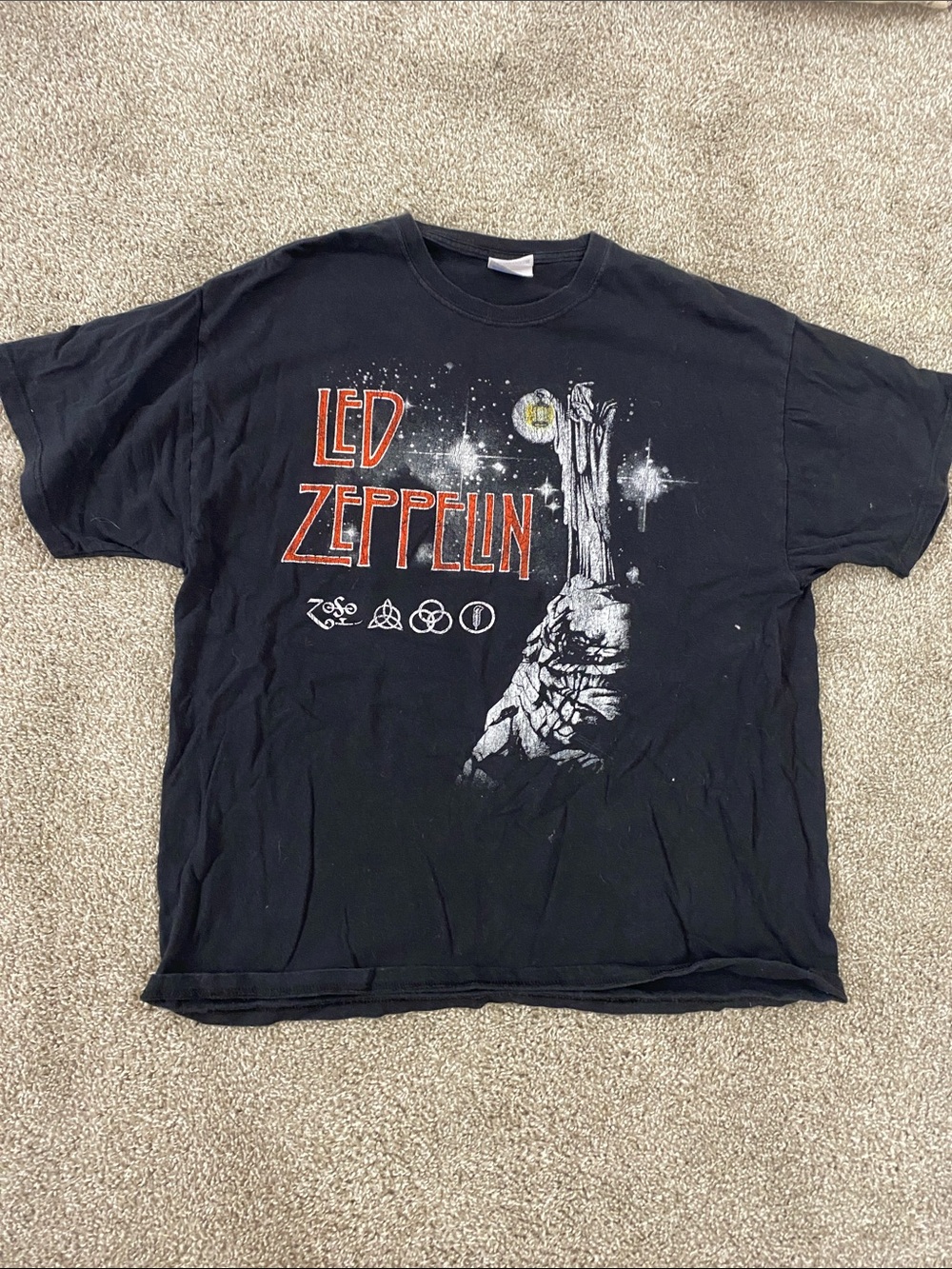 Led Zeppelin Black Heavyweight Crewneck Tee with Red & Blue Tag